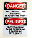 Danger Fall Protection Required Beyond This Point Sign - Bilingual